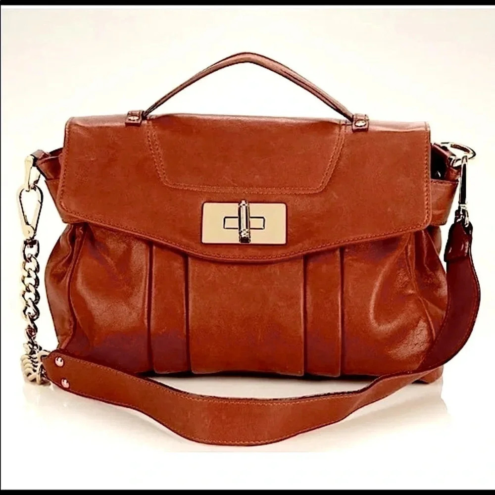 Be & D Maggie Sienna Leather Satchel Crossbody Handbag